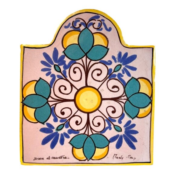 Handpainted Pier 1 Italian Ceramic Tile Trivet Floral Duca Di Cesare Italy 8" - Picture 1 of 7